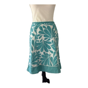 Boden Teal and White‎ Knee Length Circle Skirt Size 4